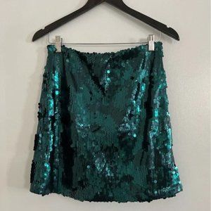 Francesca’s Blue Rain Sequin Mini Skirt Green